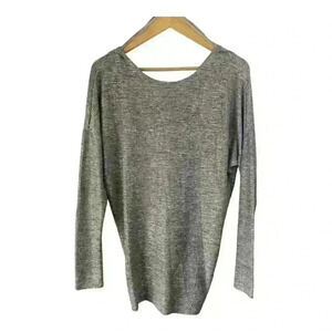 BAR III Womens Metallic Twist-back Long‎ Sleeve Jewel Neck Top Size M
